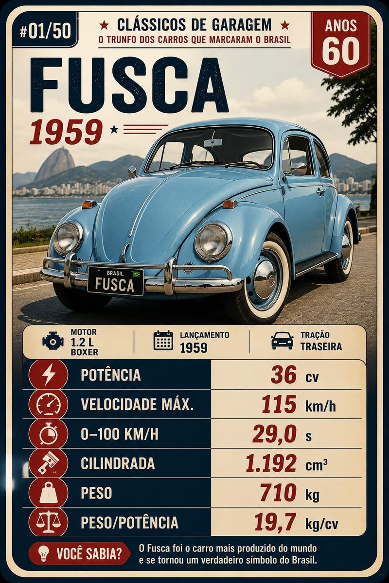 Carta do baralho, Volkswagen Fusca 1959